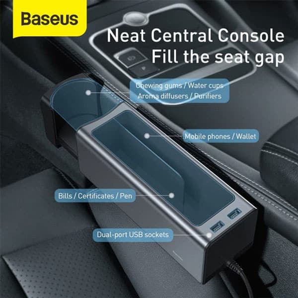 Baseus Deluxe Metal Armrest Console Organizer with Dual USB Power Supply 5