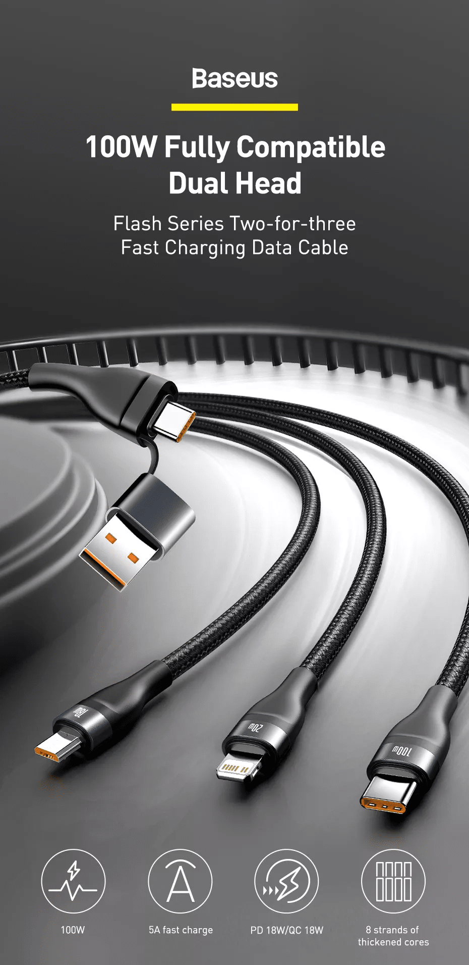 Baseus Flash Series Two for three Fast Charging 100W Data Cable 1 1
