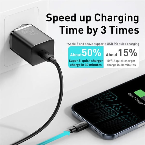Baseus 20W PD Super Si Quick Charger With USB C to Lightning Cable 1M TZCCUP A01 Black 3