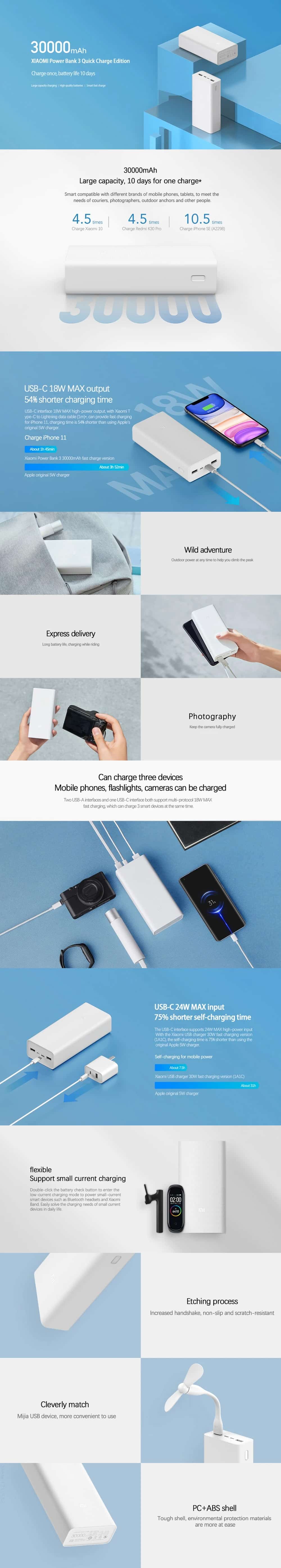 Xiaomi Mi 30000mAh 3 USB C 18W Power Bank – White 5