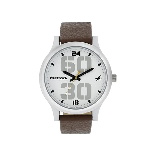 Fastrack NM38051SL06 Bold White Dial Leather Strap Watch