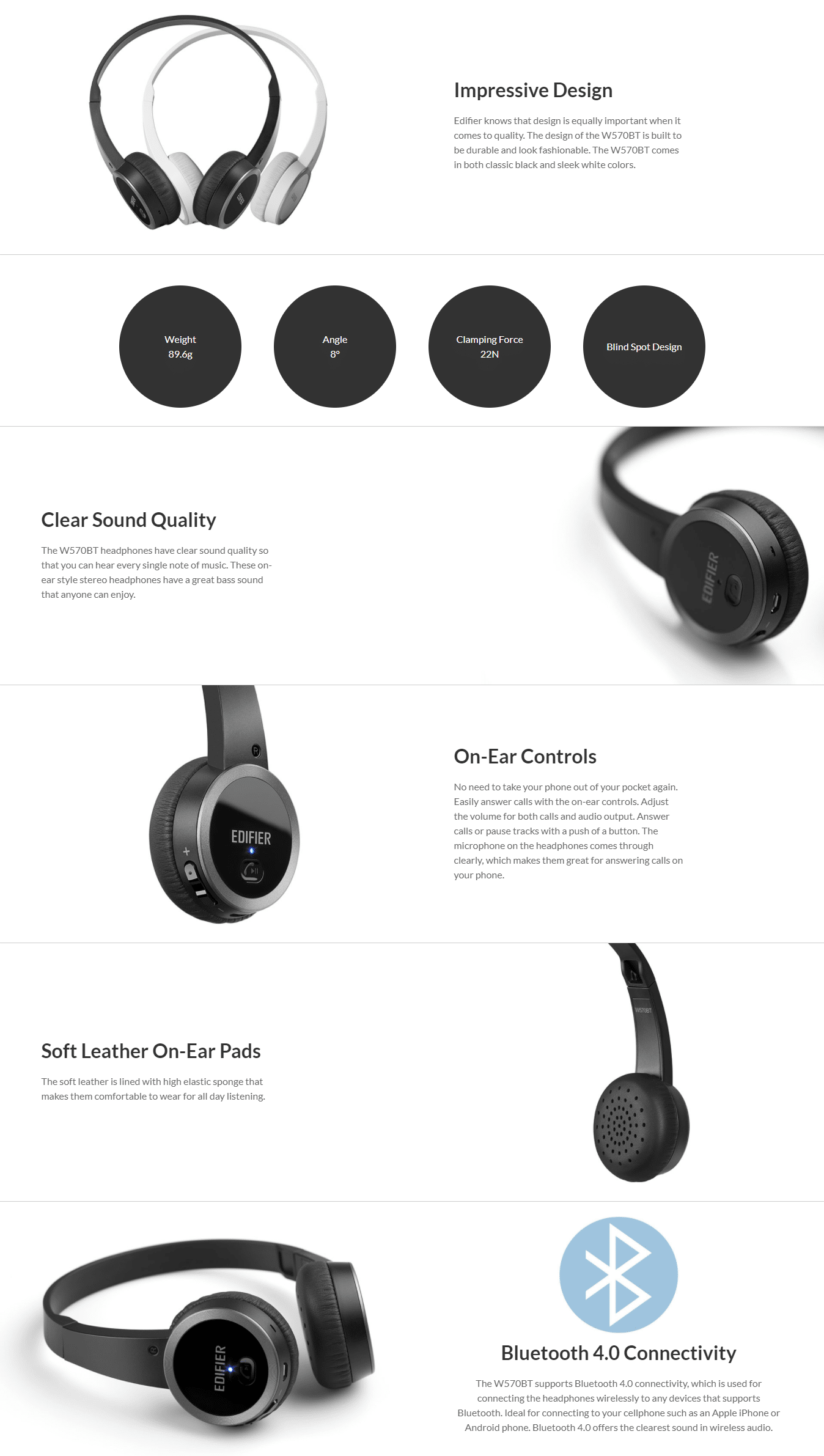 Edifier W570BT Lightweight Bluetooth Headphones 5