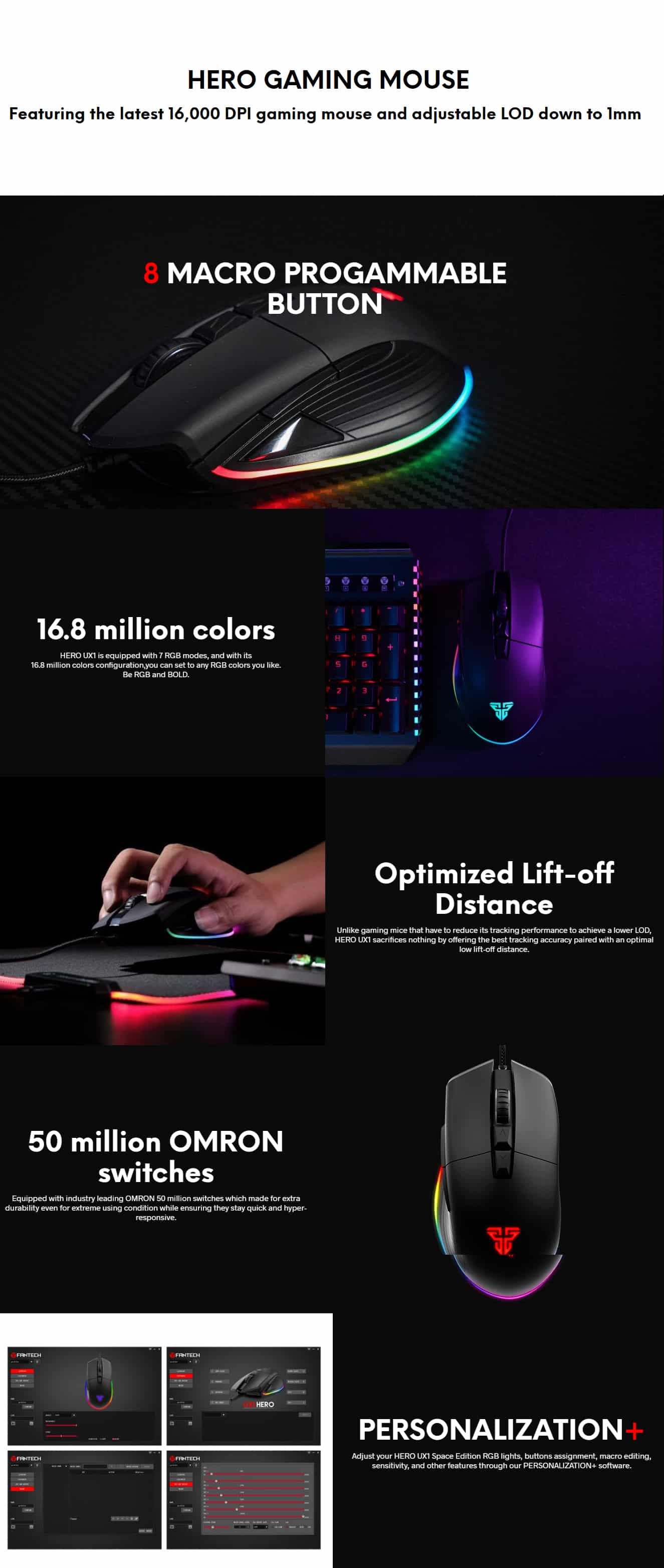 Fantech UX1 Hero RGB Wired Gaming Mouse 7