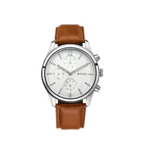 Titan 1805SL04 Workwear White Dial Leather Strap Watch