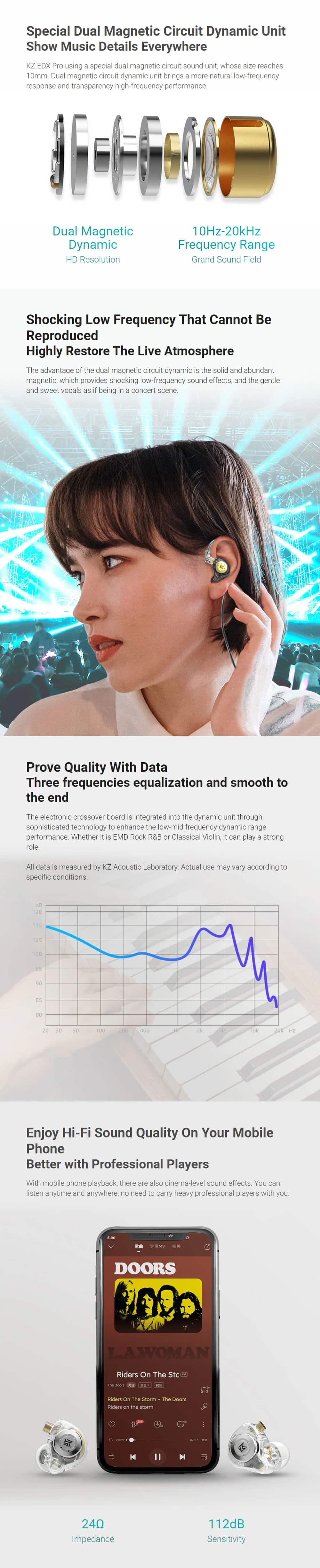 KZ EDX Pro in-Ear Stage Monitor Headphones Dual Magnetic Dynamic Earphones