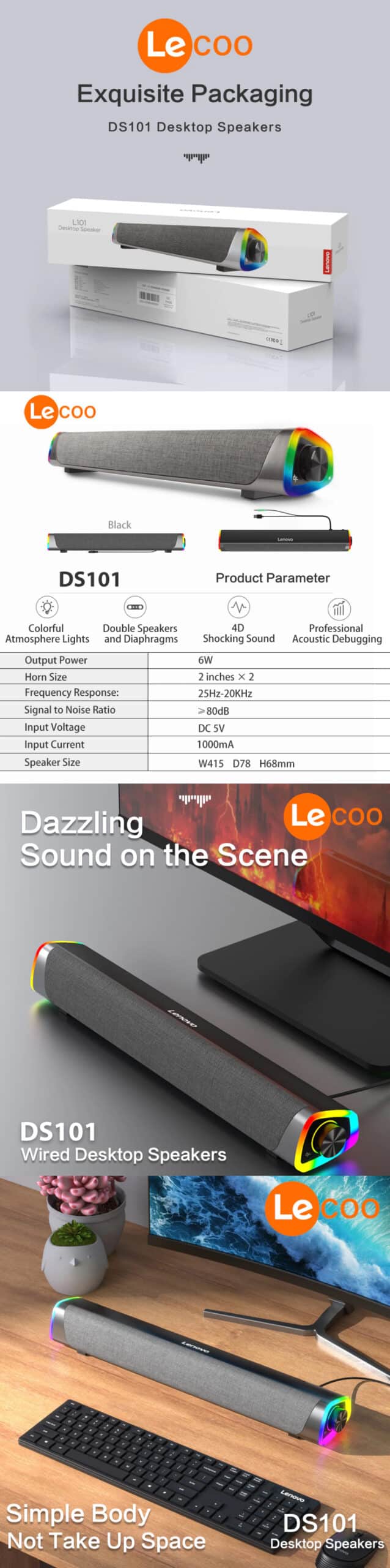 lenovo lecoo DS101 Desktop Soundbar 2 scaled