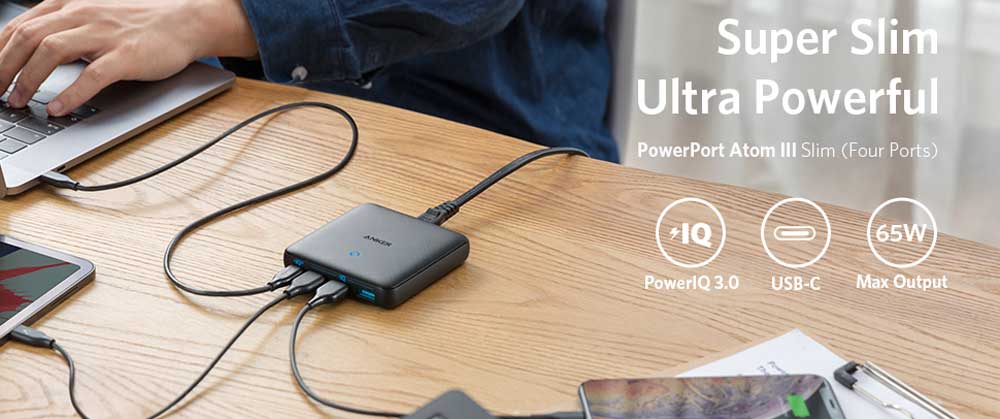 Anker PowerPort Atom III Slim 65W 4 Port PIQ 3.0 GaN Fast Charger Adapter 2