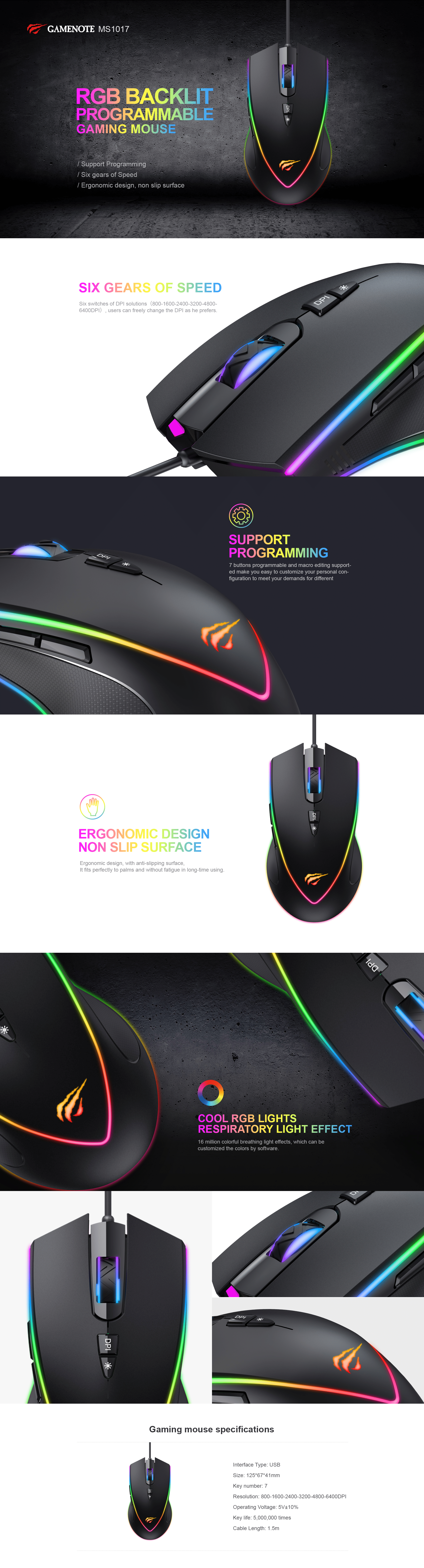 Havit MS1017 RGB Backlit Programmable Gaming Mouse 4