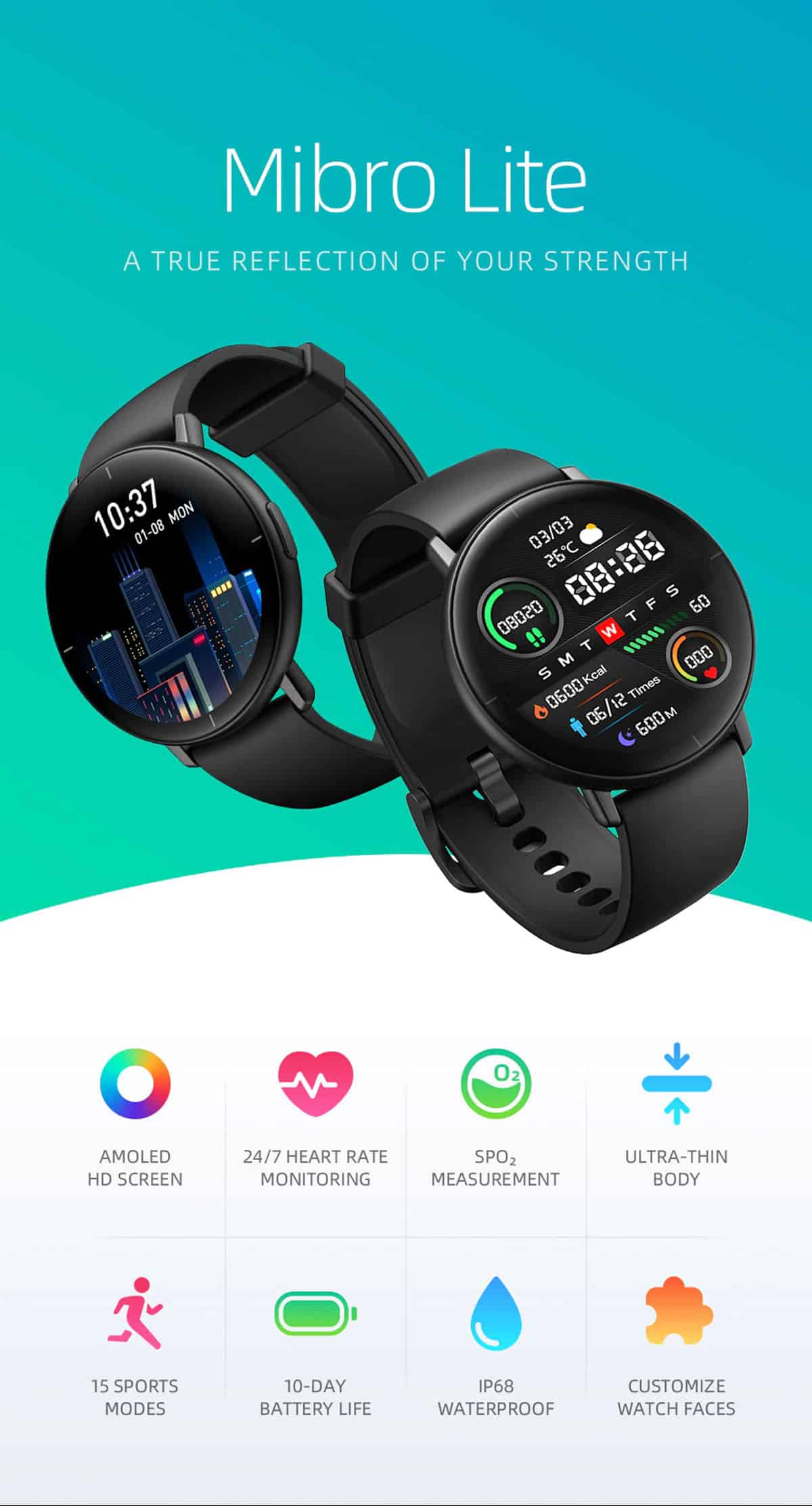 Montre connectée Xiaomi Mibro Lite 43mm Bluetooth Noir - Montre