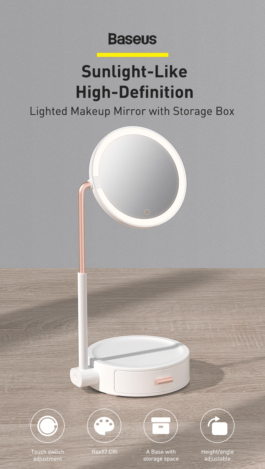 Baseus Smart Beauty Series Lighted Makeup Mirror with Storage Box DGZM 02 3