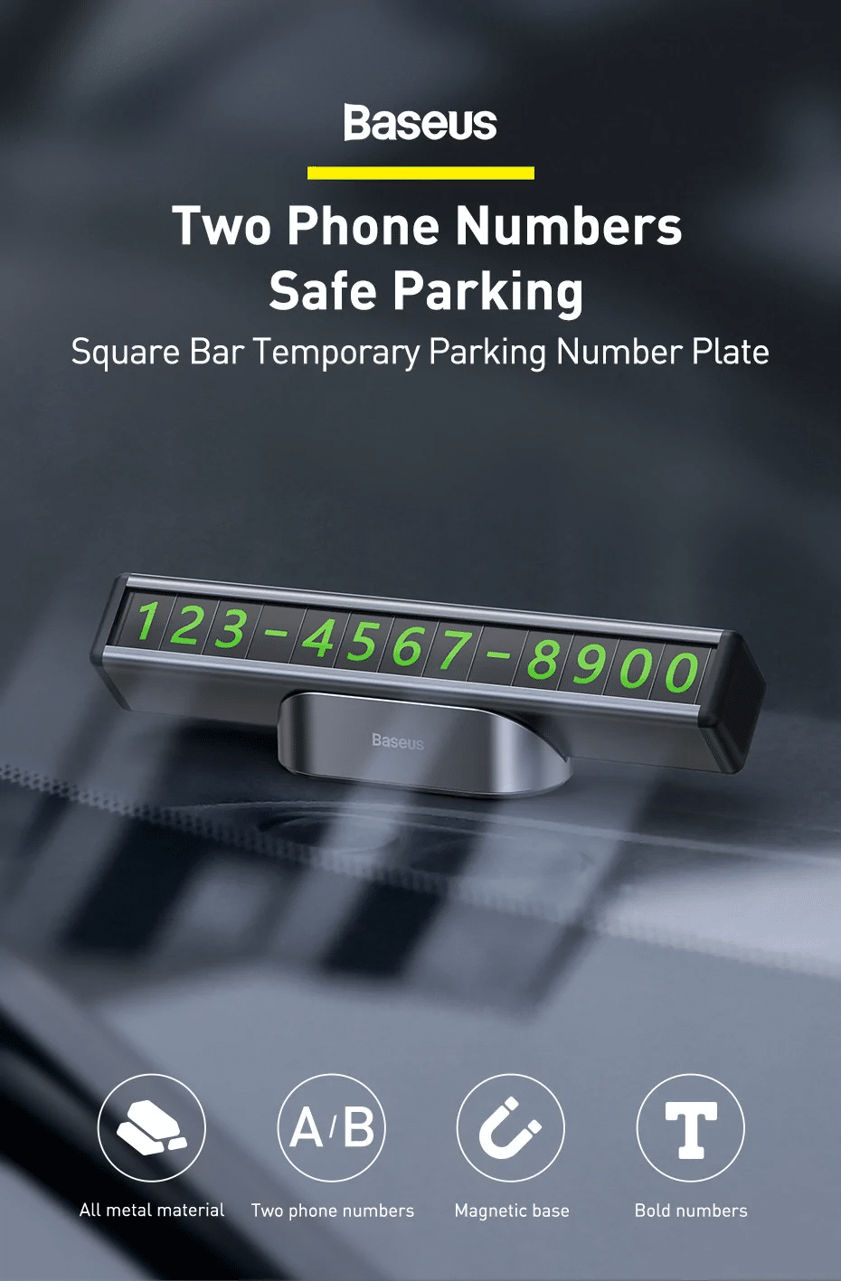 Baseus Square Bar Temporary Parking Number Plate for Car 3 2