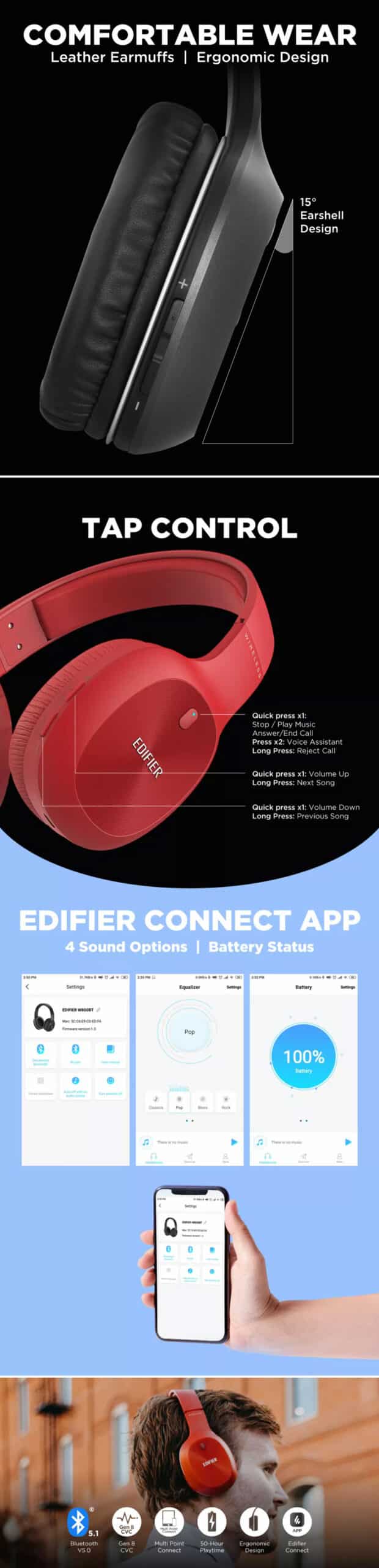 Edifier W800BT Plus Bluetooth Stereo Headphones 5 scaled
