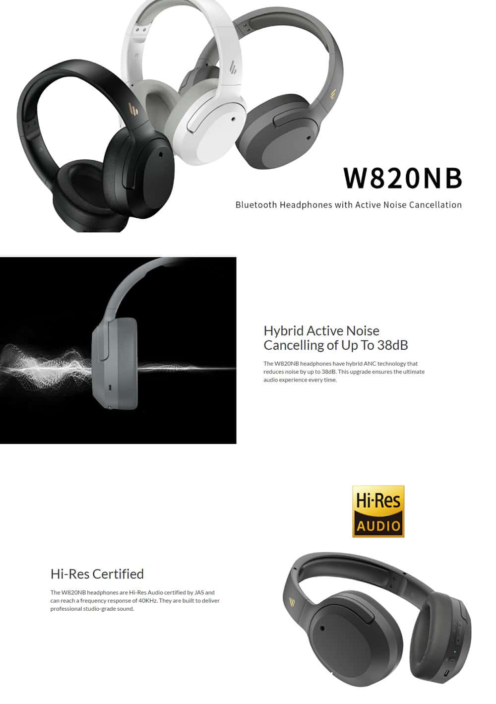 Edifier W820NB Hybrid Active Noise Cancelling Headphones 1
