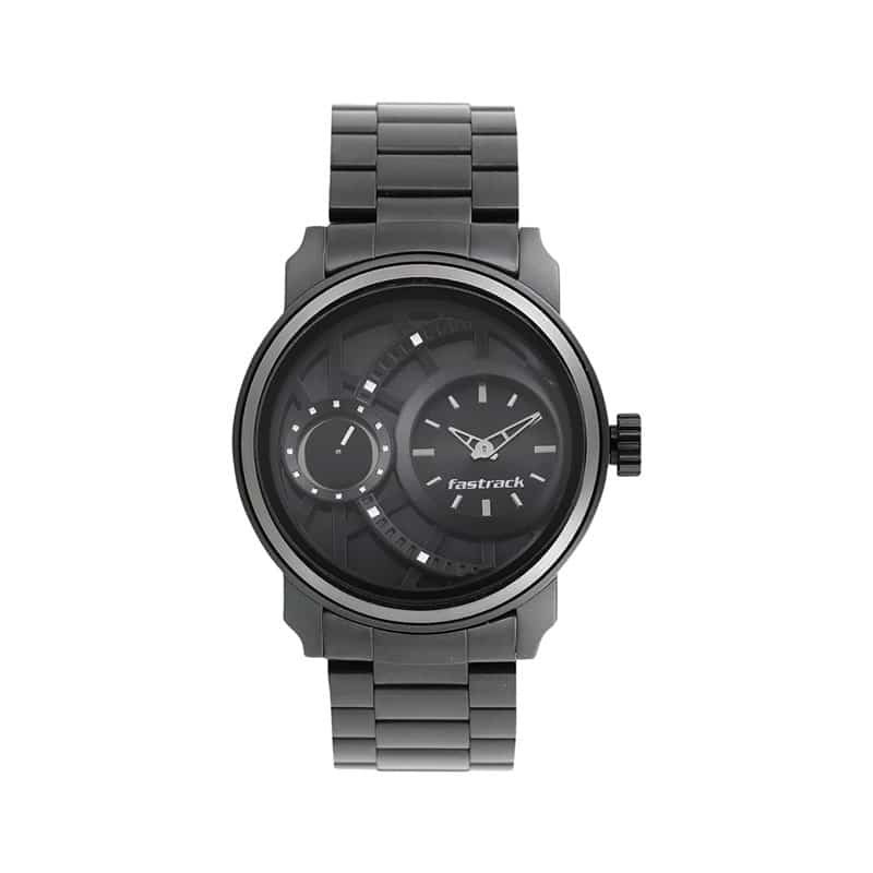 Fastrack NN3147KM01 Black Dial Black Stainless Steel Watch
