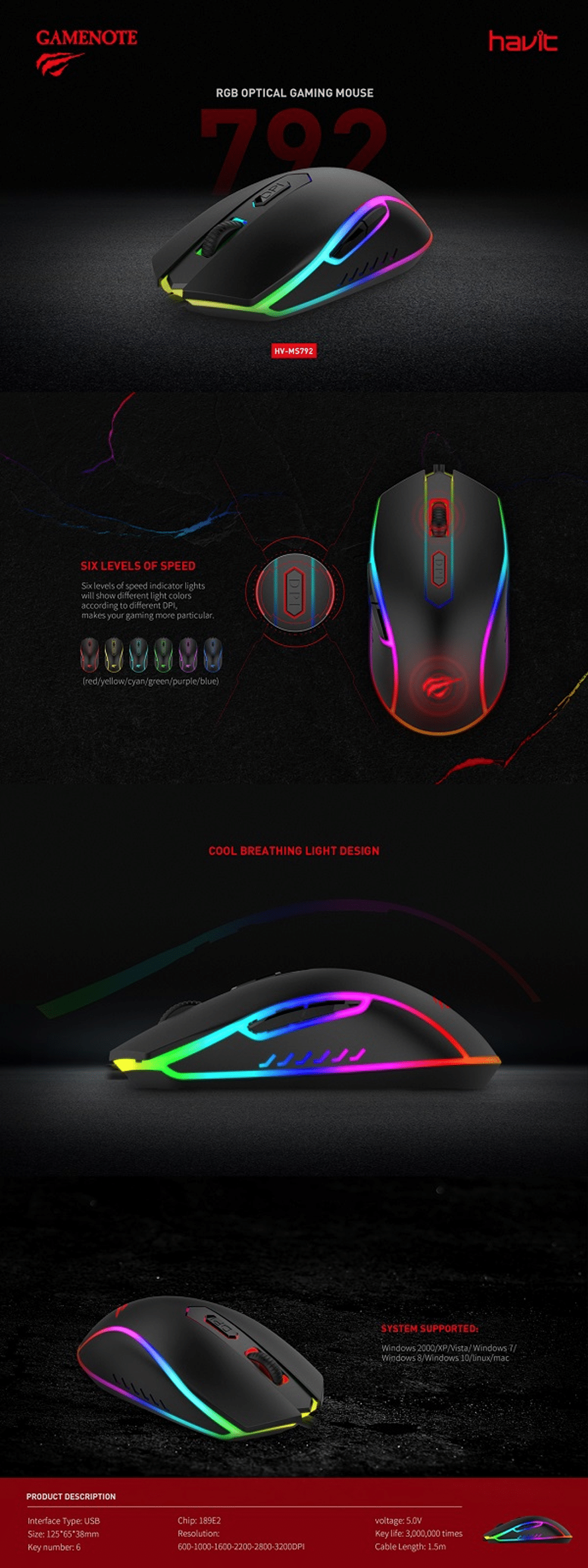 Havit MS792 RGB Wired Gaming Mouse 4