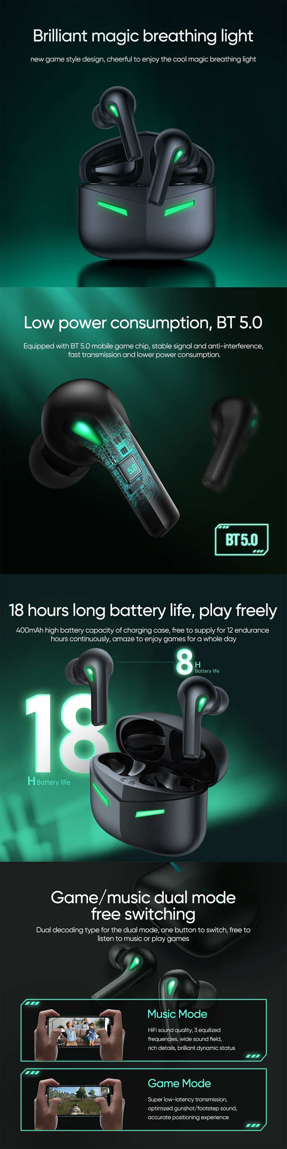 Joyroom TP2 True Wireless Gaming Earbuds 2