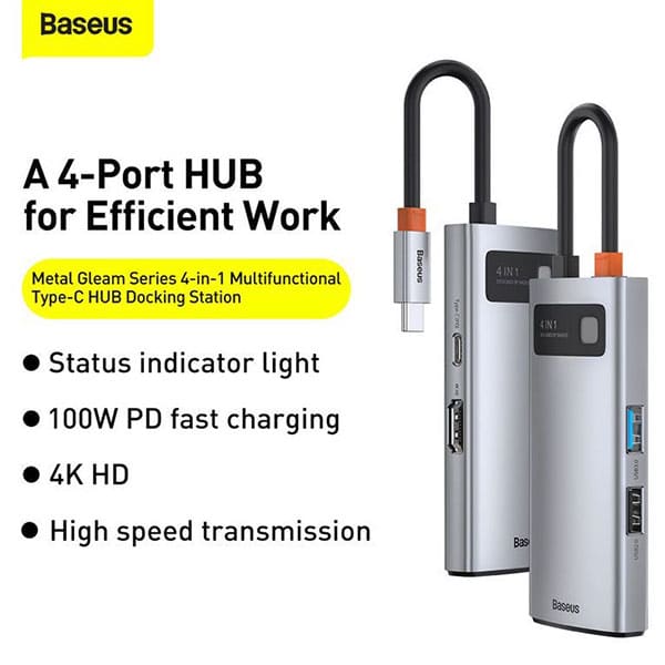 Baseus Metal Gleam Series 4 in 1 Multifunctional Type C HUB Docking Station 5