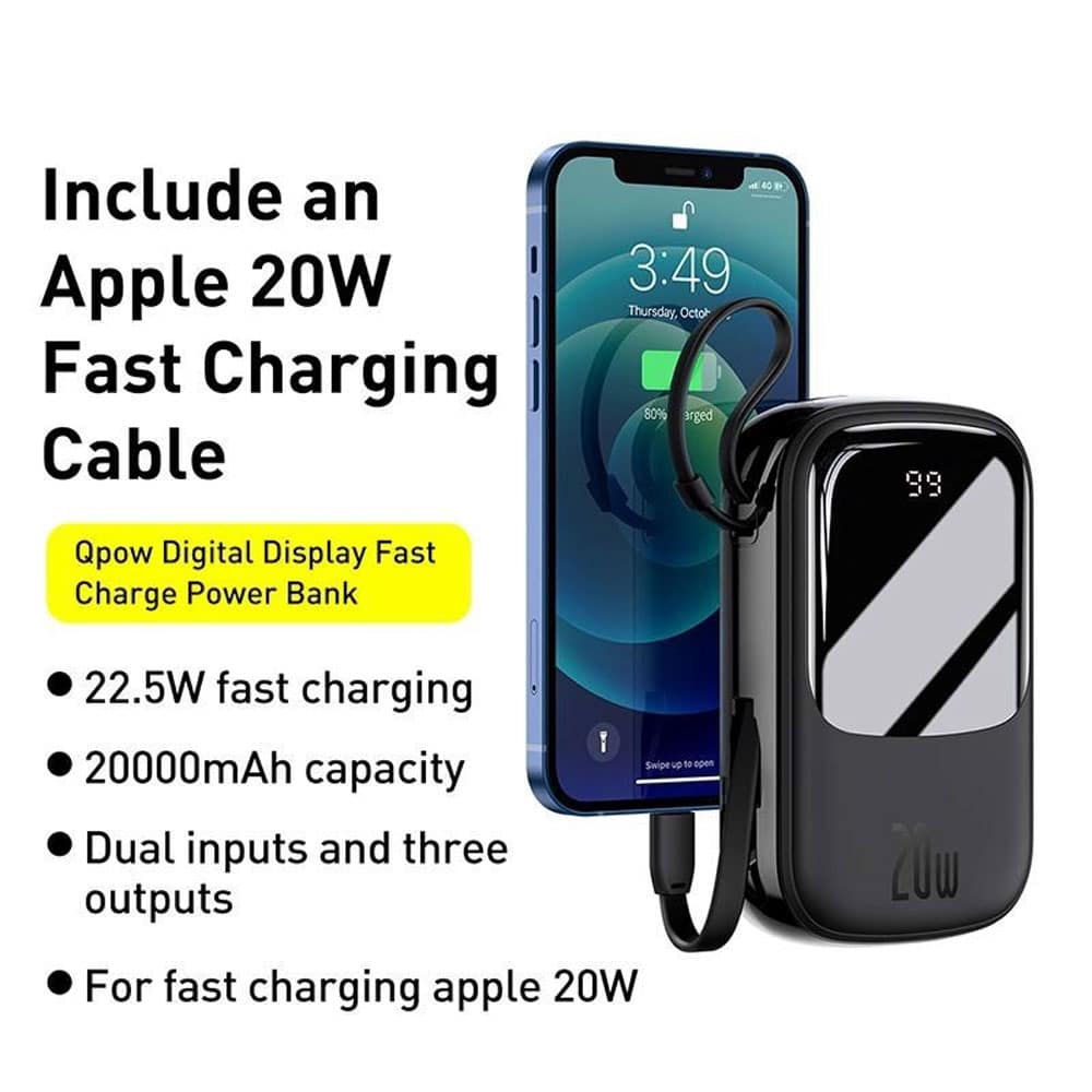 Baseus Qpow 20W 20000mAh Digital Display Power Bank with Lightning Cable 4