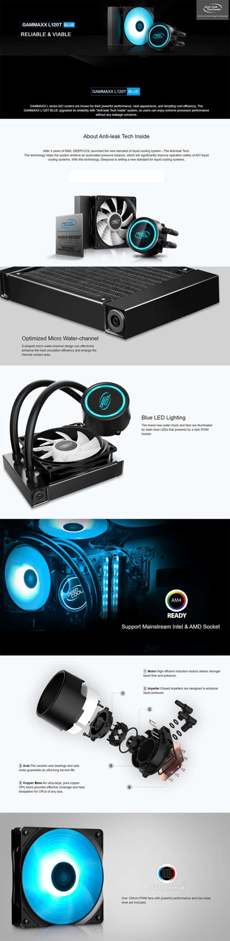 Deepcool GAMMAXX L120T Blue RGB CPU Liquid Cooling Fan 6