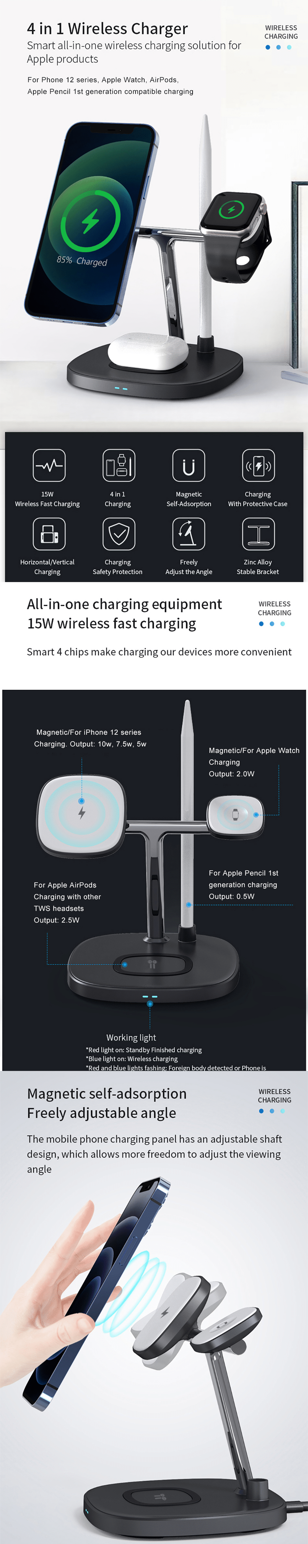 WiWU M8 Power Air 15W 4 in 1 Wireless Charger 3