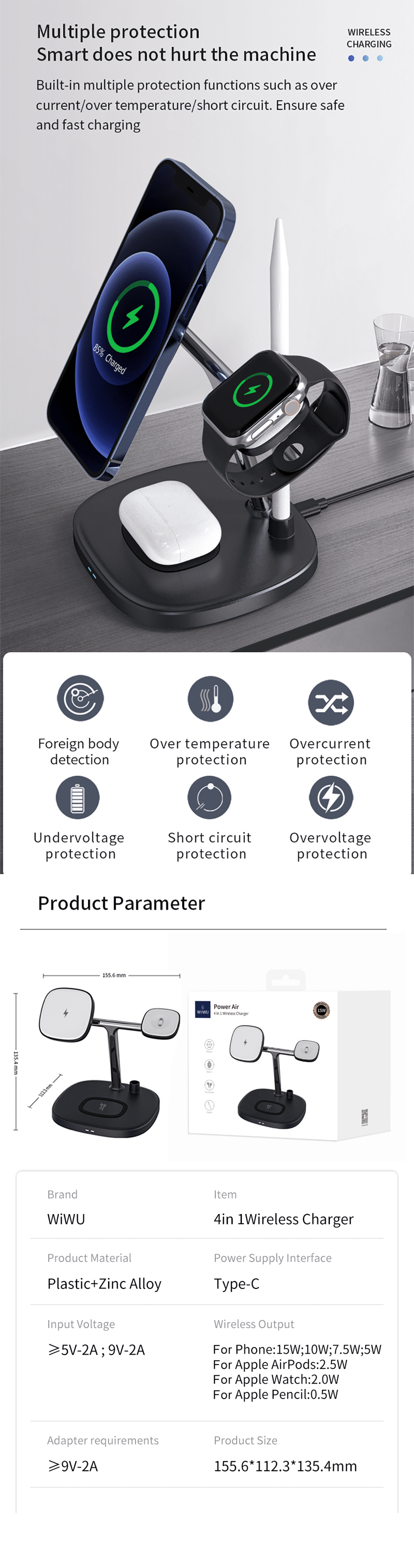 WiWU M8 Power Air 15W 4 in 1 Wireless Charger 5