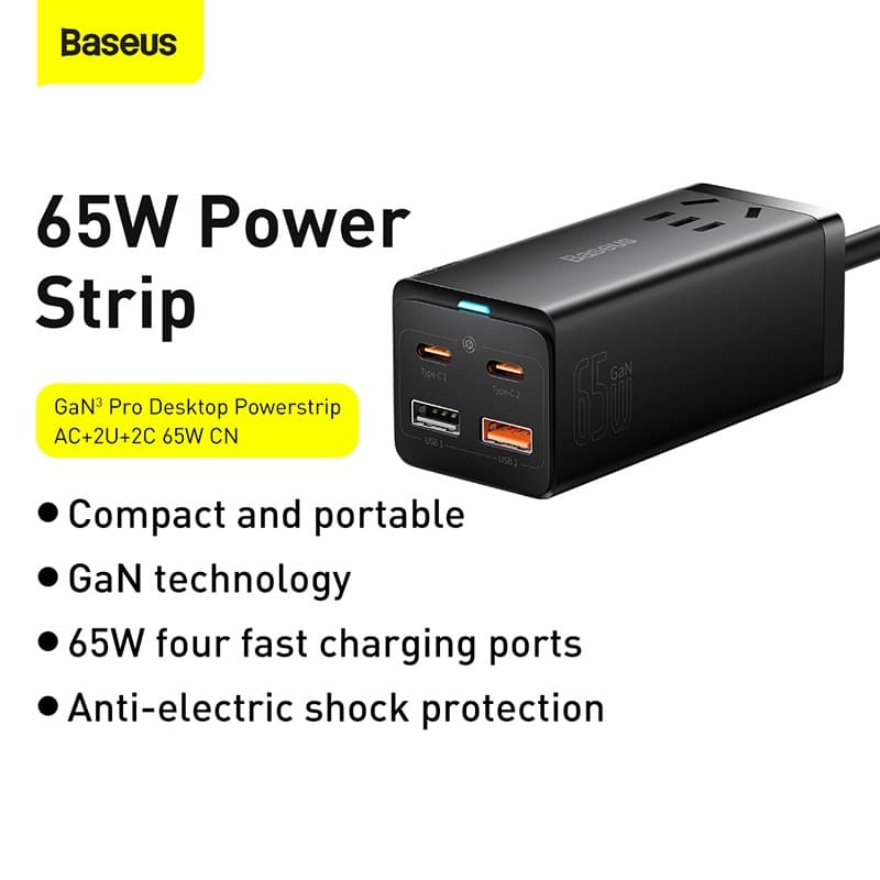 Baseus GaN3 Pro 65W GaN Desktop Powerstrip 3 3