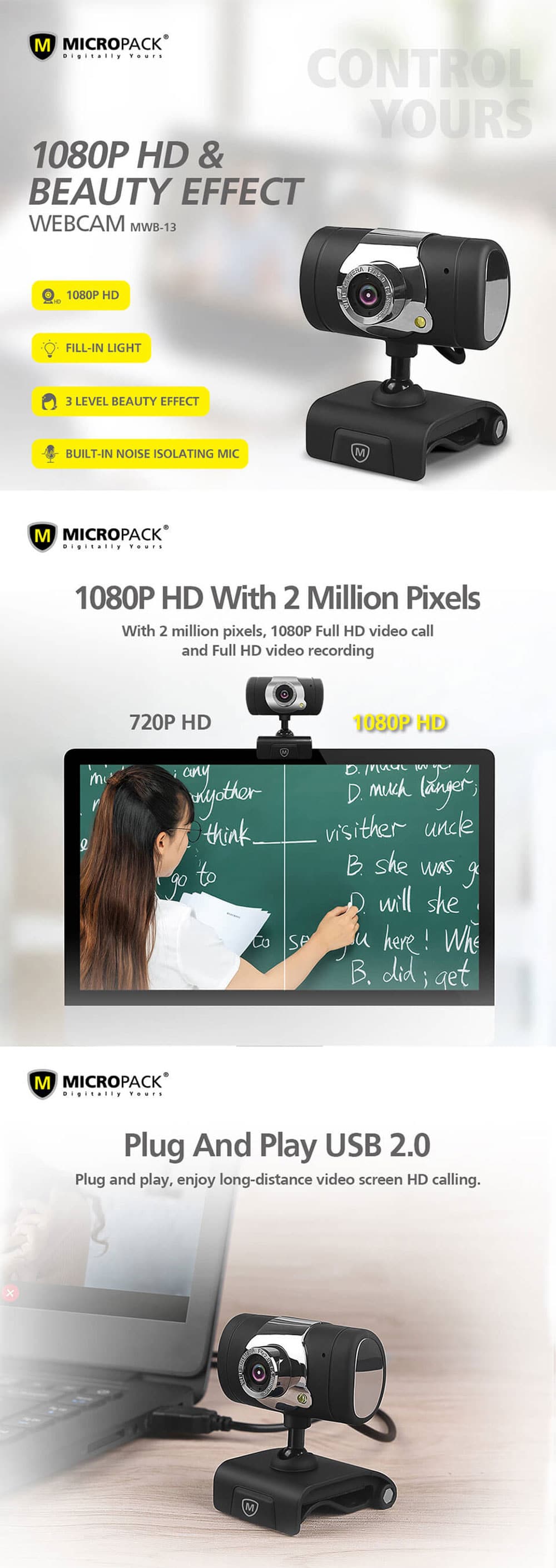 Micropack MWB 13 Pro Stream 2MP 1080P 30 FPS USB Webcam 5