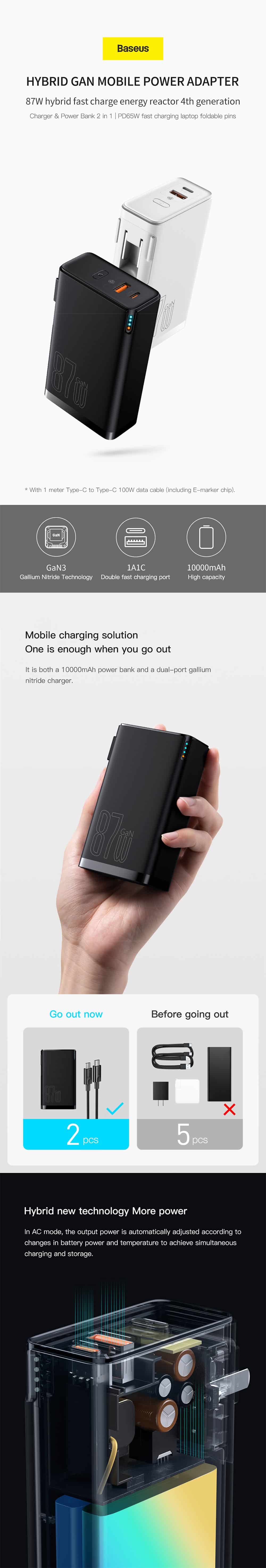 Baseus Power Station 4 87W 10000mAh Power Bank and Adapter 4