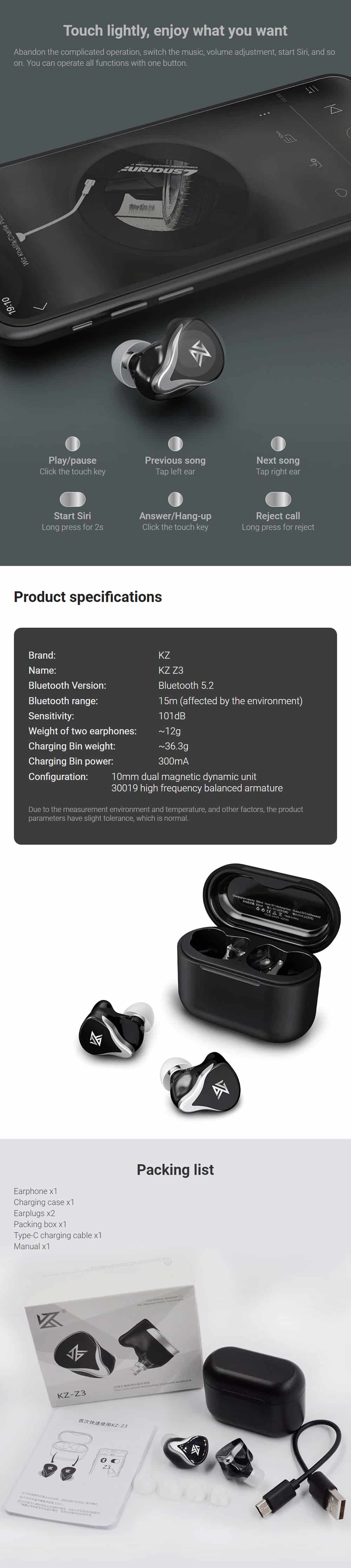 KZ Z3 Hybrid Driver Bluetooth 5.2 True Wireless Earphone 6