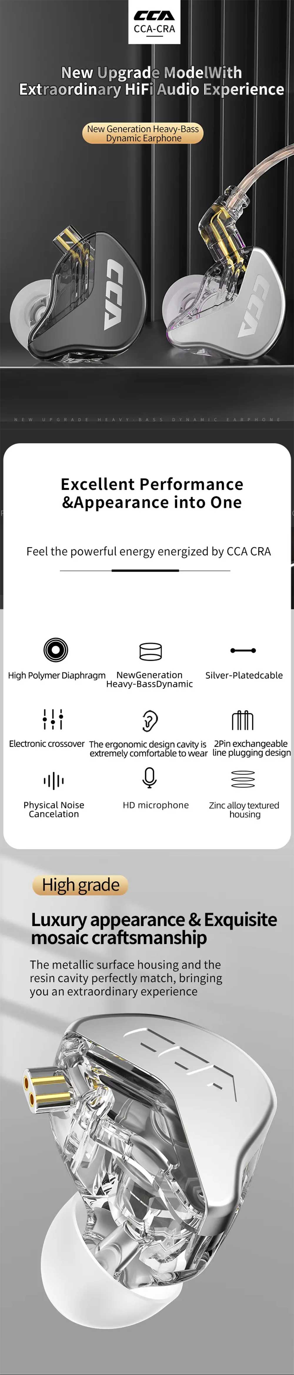 CCA CRA Polymer Diaphragm Dynamic Driver HiFi In ear Earphone 4