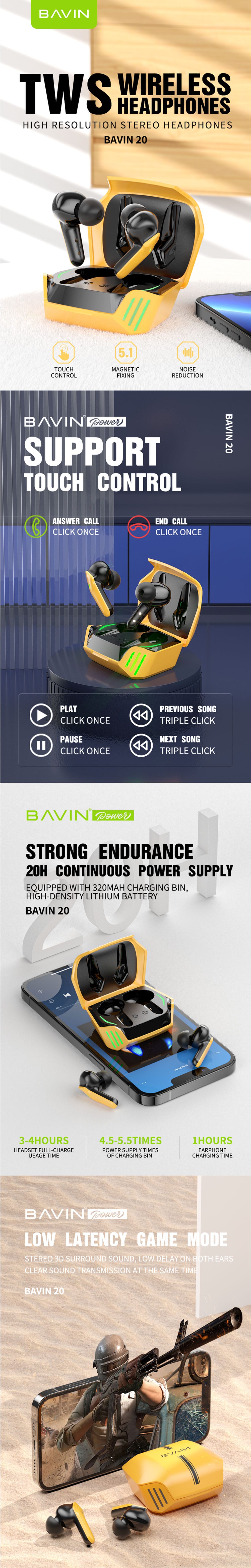 BAVIN BA20 True Wireless Gaming Earbuds 5