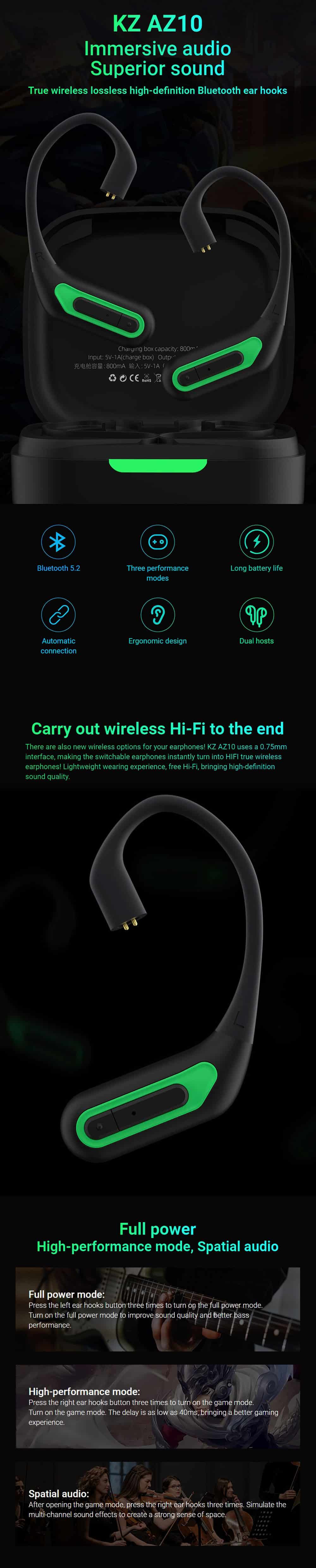 KZ AZ10 True Wireless Lossless High definition Bluetooth 5.2 Earhooks 6