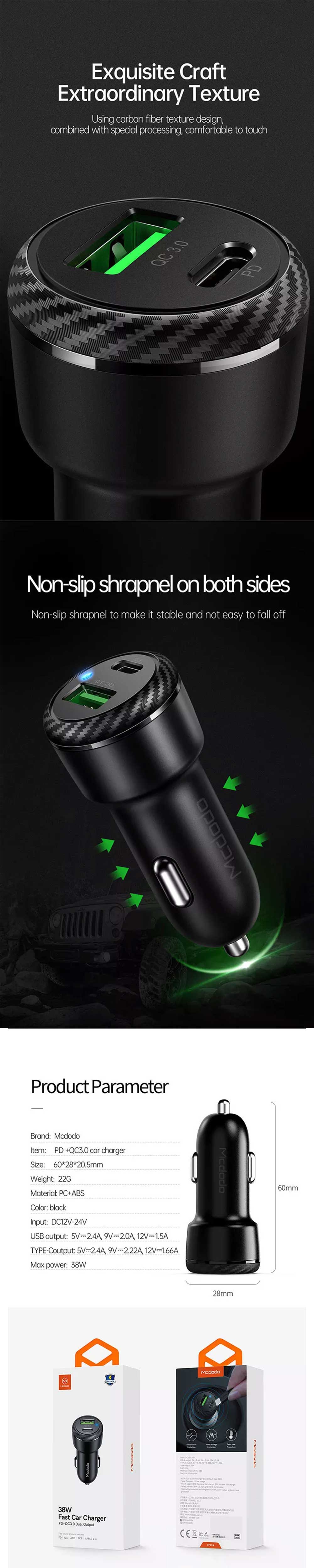 Mcdodo 38W PDQC3 Fast Car Charger 5