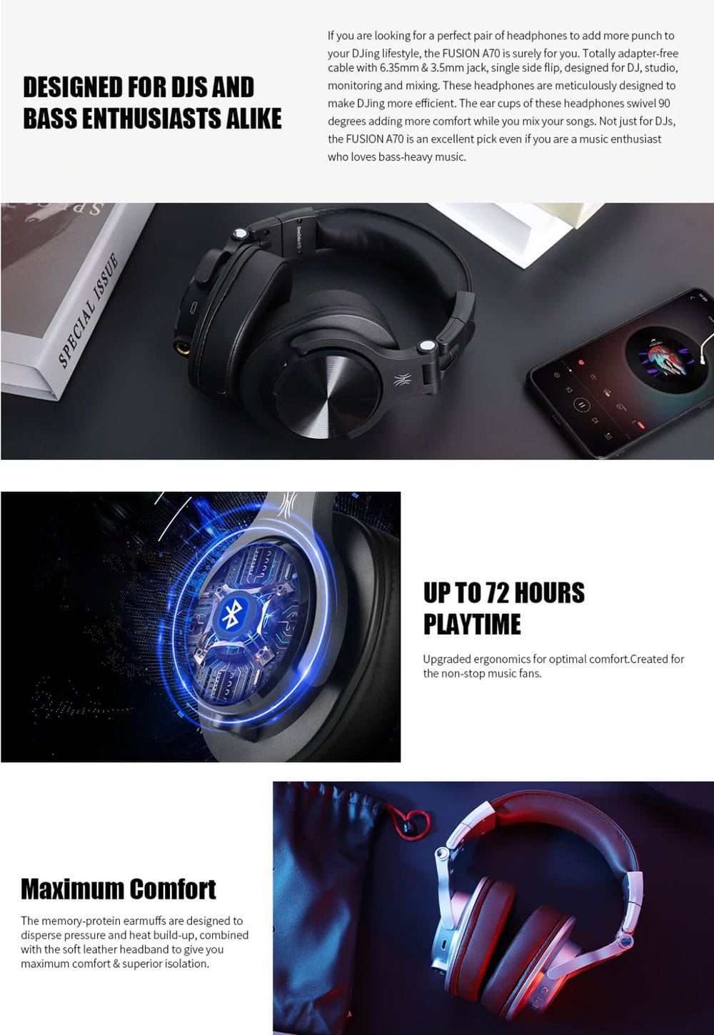 OneOdio A70 Bluetooth Over Ear Headphones 2