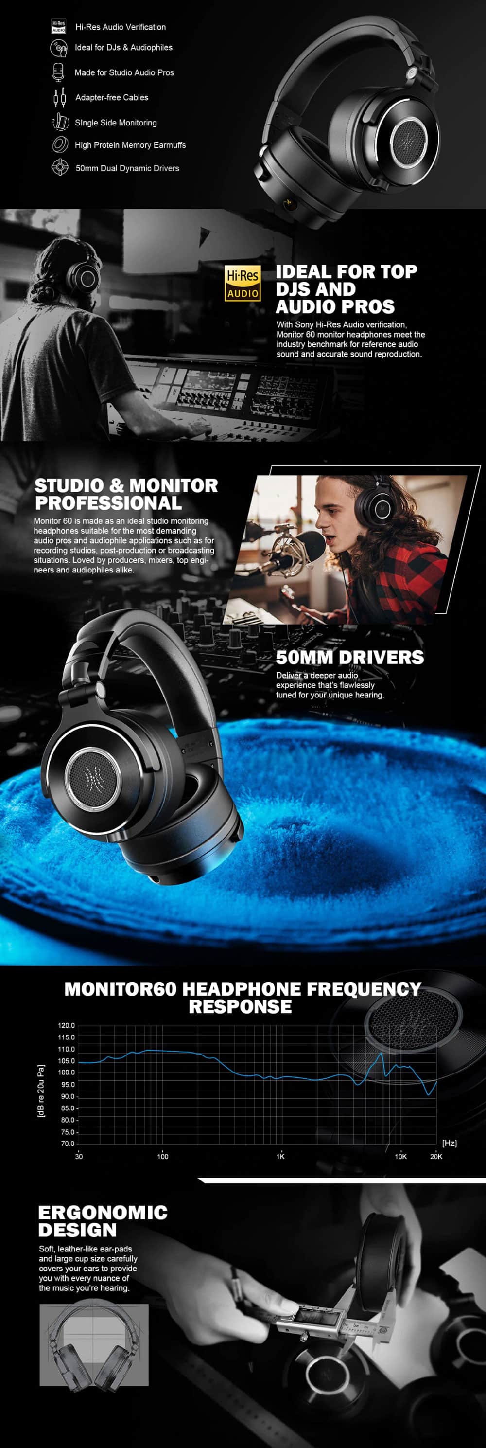 OneOdio Monitor 60 Professional Studio Headphones 2