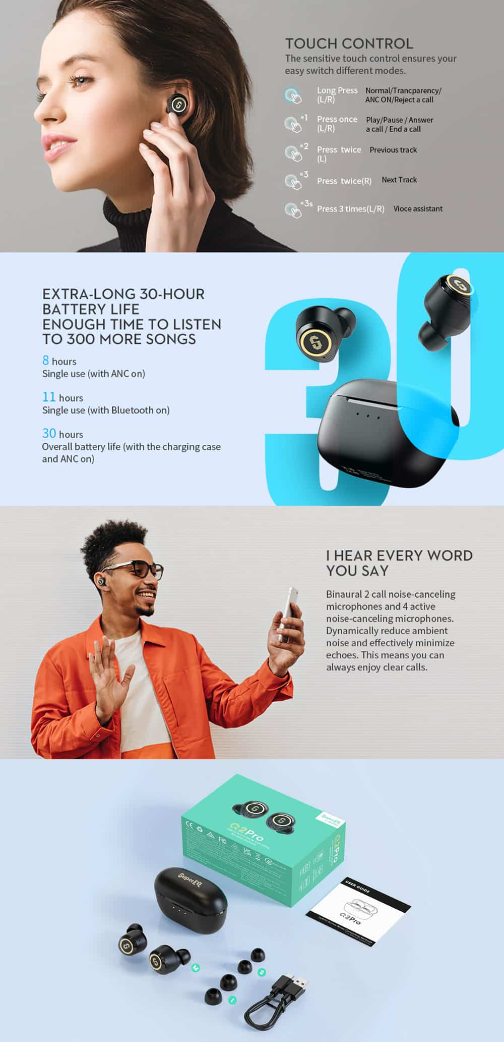 Oneodio SuperEQ S2 Hybrid Noise Cancelling True Wireless Earbuds 5