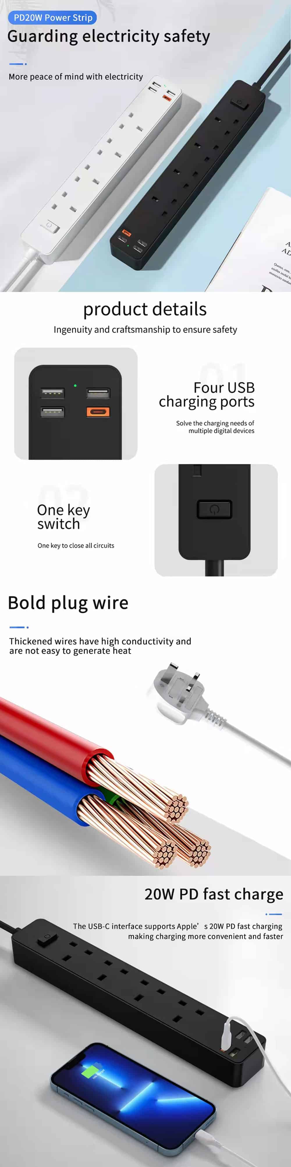WiWU 20W PD Power Strip Socket With 4 AC 3 USB 4