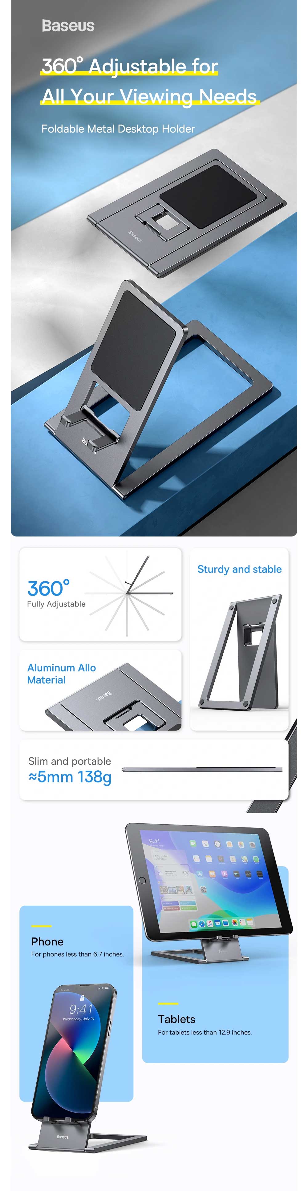 Baseus Foldable Metal Desktop Phone and Tablet Holder 5