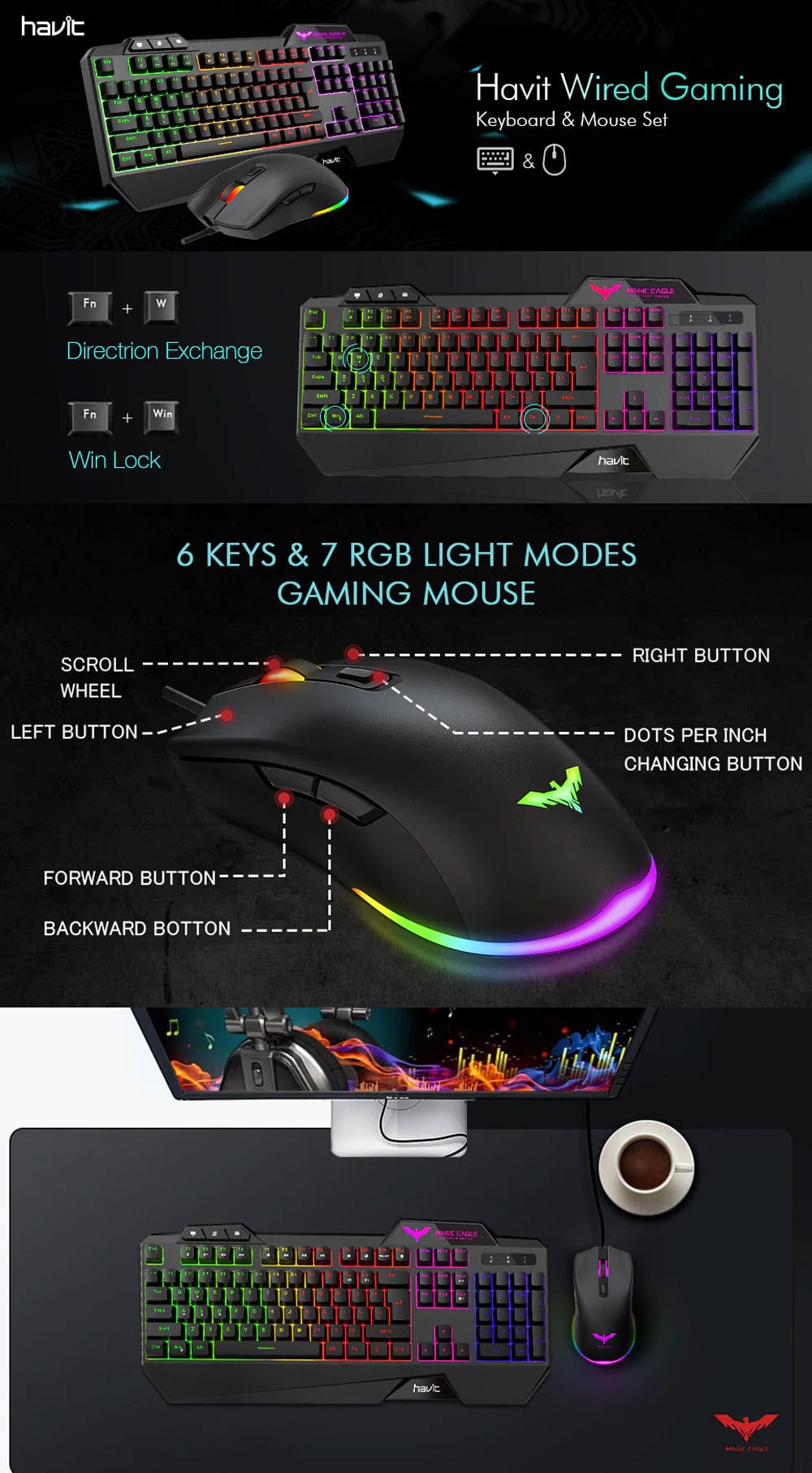 Havit KB558 RGB Gaming Keyboard Mouse Combo 2