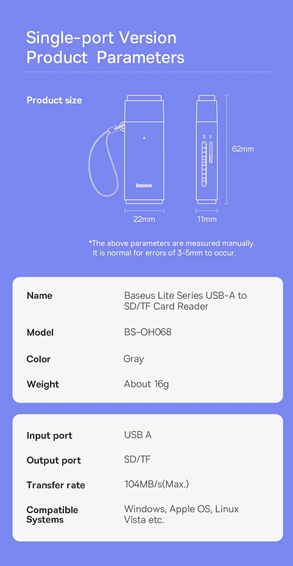 Baseus Airjoy USB A to SD TF Card Reader 4