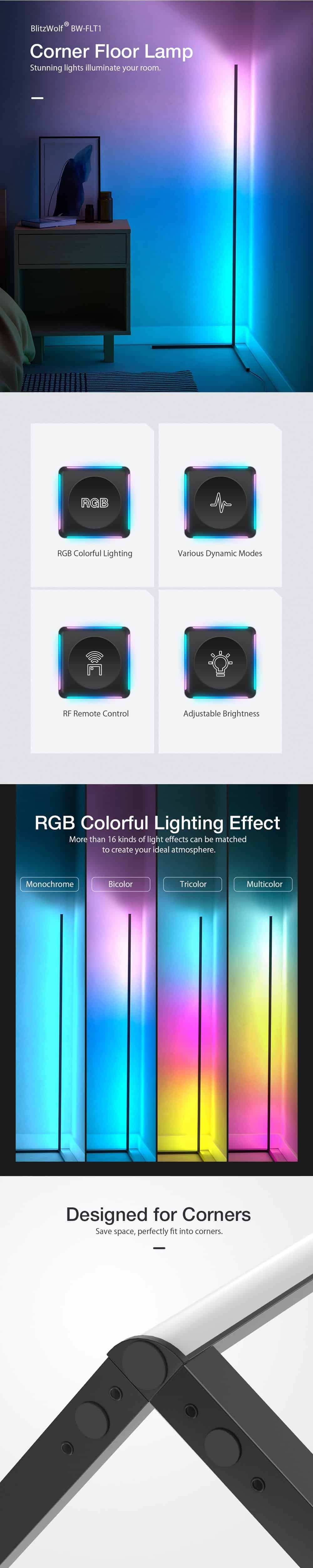 BlitzWolf BW FLT1 Corner Floor Lamp with RGB Colorful Lighting Effect 5