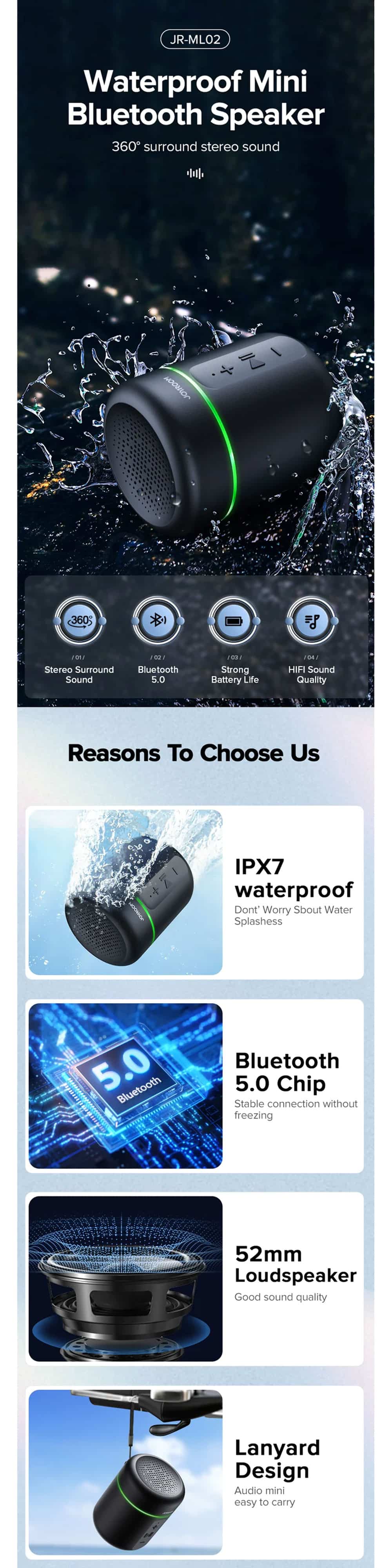 JOYROOM JR ML02 IPX7 Waterproof Bluetooth Speaker 2