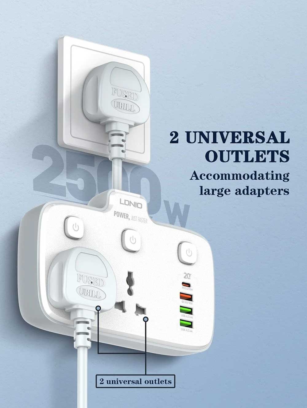 LDNIO SC2413 PD QC3.0 2 Universal Outlets Power Socket 4