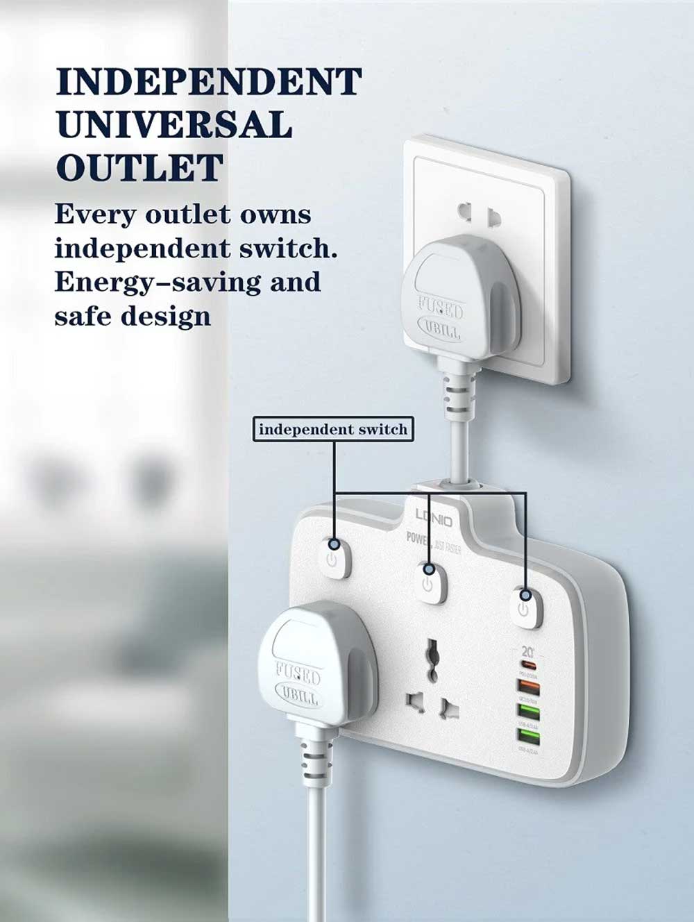 LDNIO SC2413 PD QC3.0 2 Universal Outlets Power Socket 7