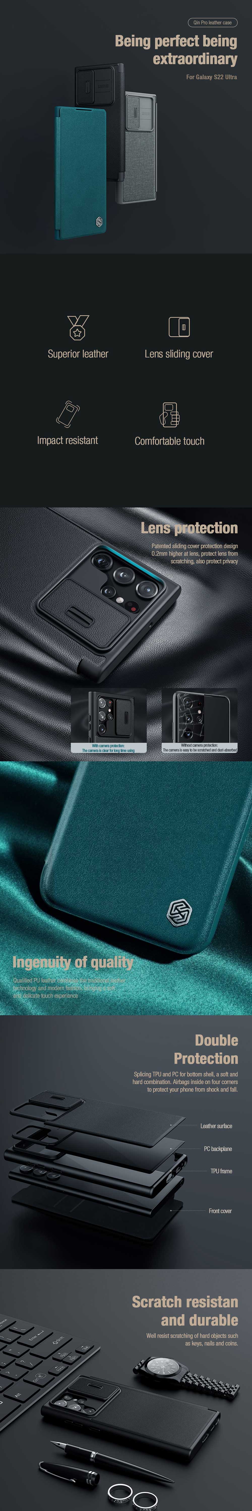 Nillkin Galaxy S22 Ultra Qin Pro Plain Leather Case 3