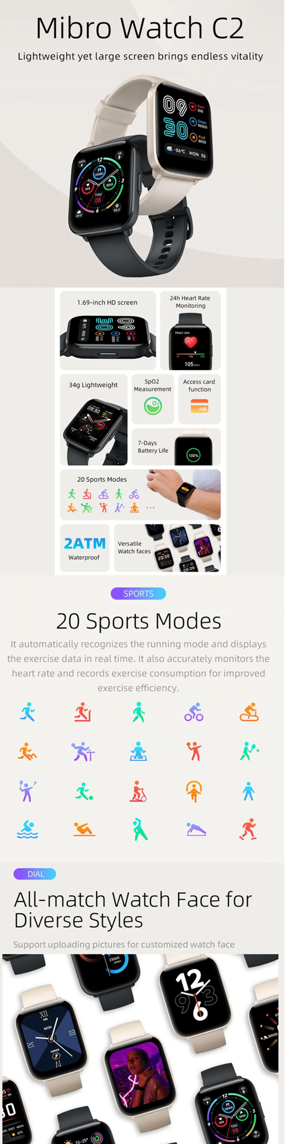Xiaomi Mibro C2 1.69 inch HD Screen Smart Watch 5