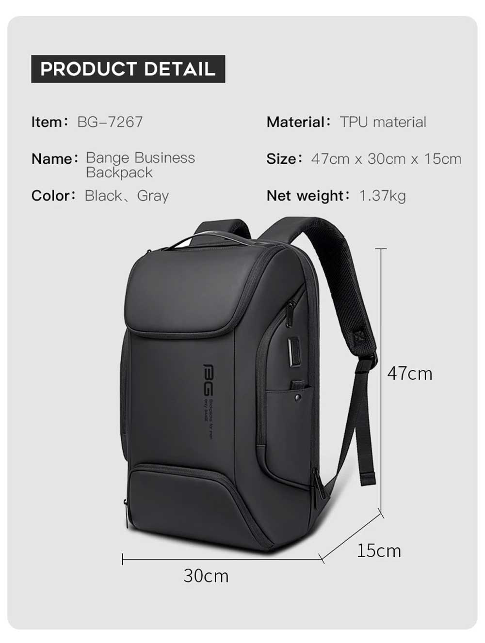 Bange BG 7267 15.6 Inch Smart Laptop Backpack 22