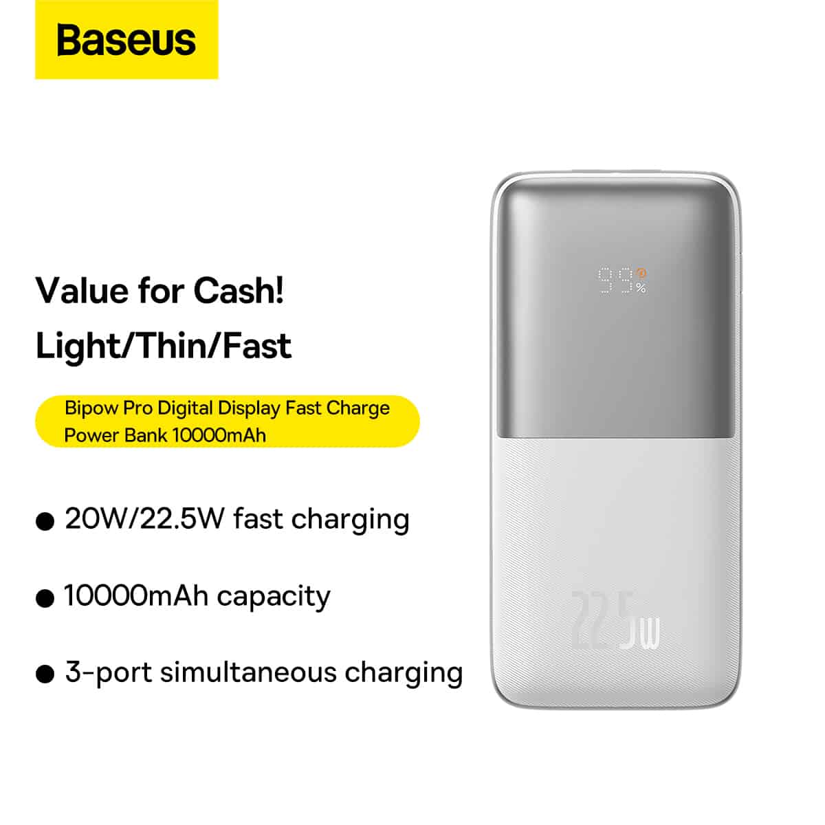 Baseus Bipow Pro 10000mAh 22.5mAh Digital Display Fast Charge Power Bank 3