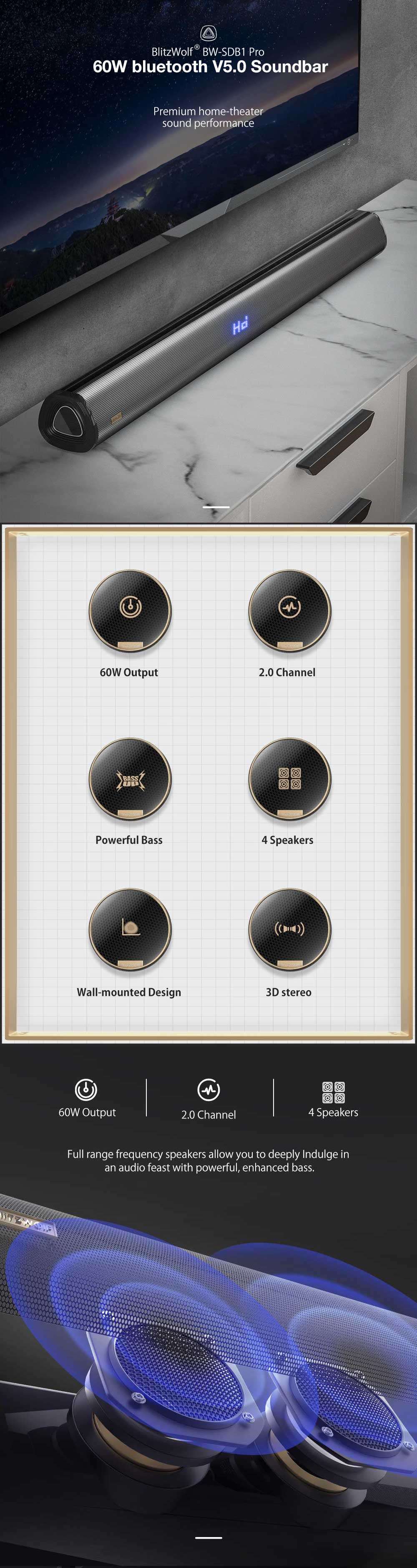 BlitzWolf BW SDB1 Pro 60W 35 Inch Soundbar 6