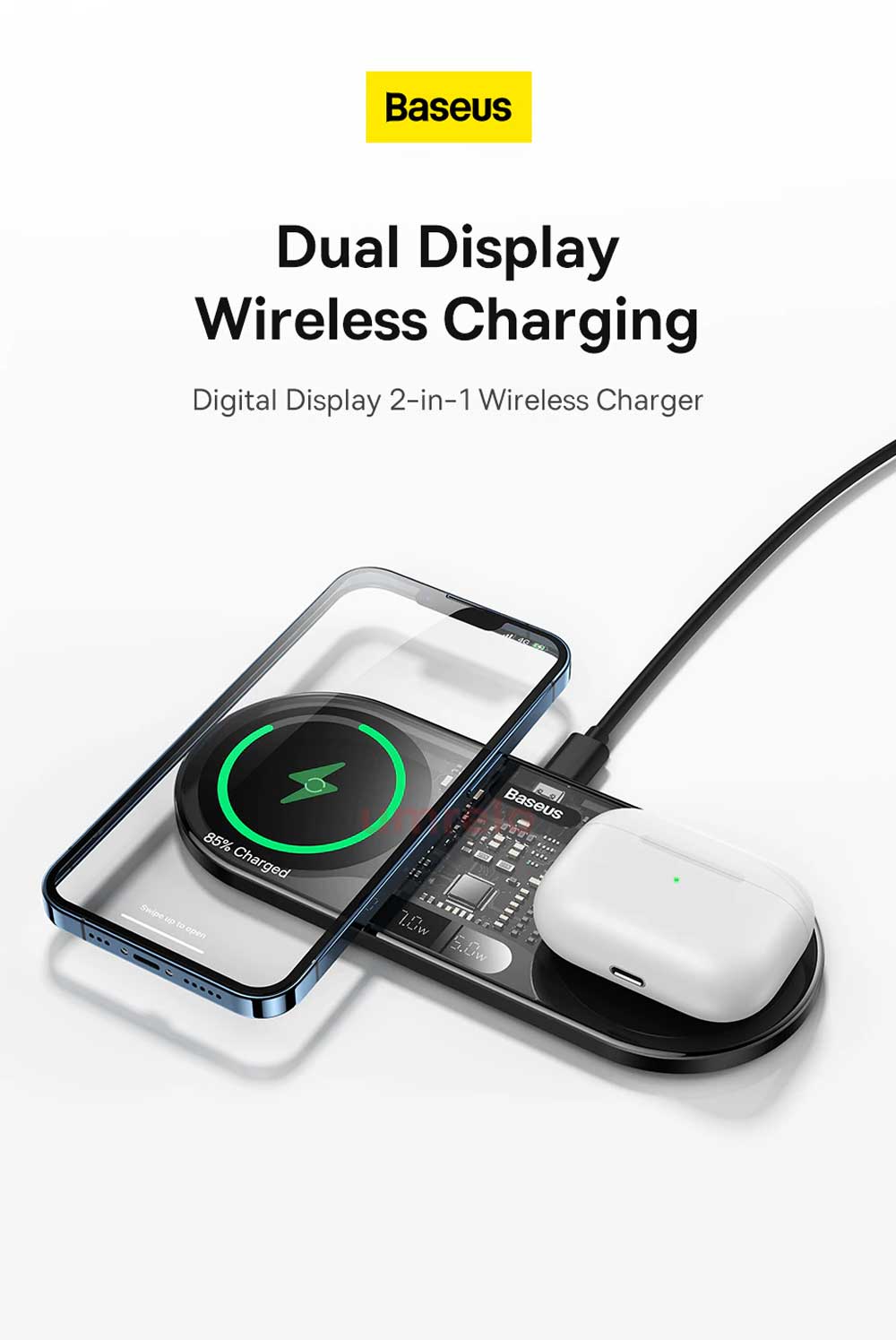 Baseus 20W Digital LED Display 2 in1 Wireless Charger 10